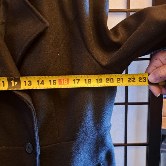 Black Double Breasted Wool like Coat with Slant Pockets - Picture 12 of 16